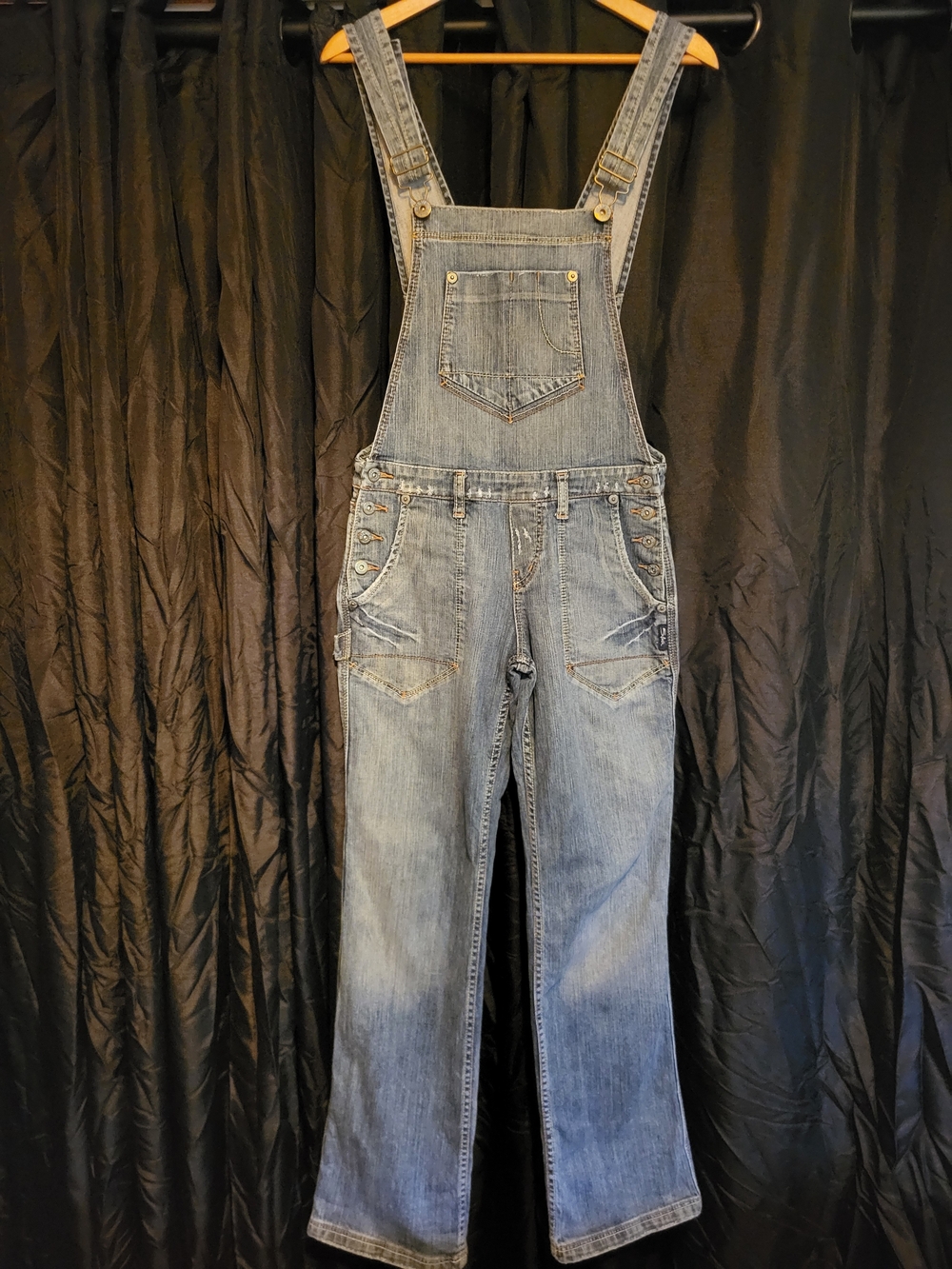 Silver Jeans Women's Medium Blue Denim Bib with Contrast Stitching